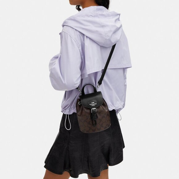 NWT Coach CL458 Amelia Convertible Backpack In Signature Canvas Brown Black - Picture 14 of 14